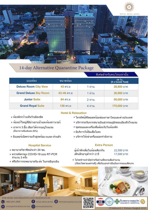 โรงแรมกักตัว ย่านสุขุมวิท ไม่เกิน 30,000 Royal Benja Hotel Bangkok