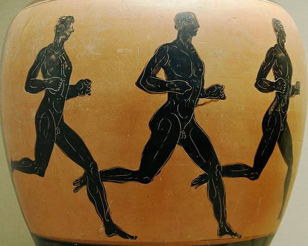 ภาพวาดโบราณ นักวิ่งโอลิมปิกโบราณเปลือยกาย