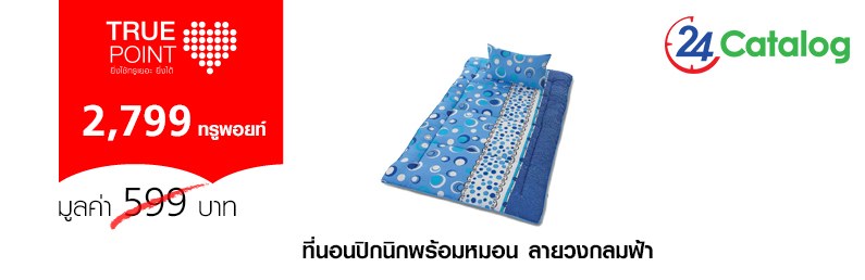SMILE ที่นอนปิกนิกพร้อมหมอน ลายวงกลมฟ้า