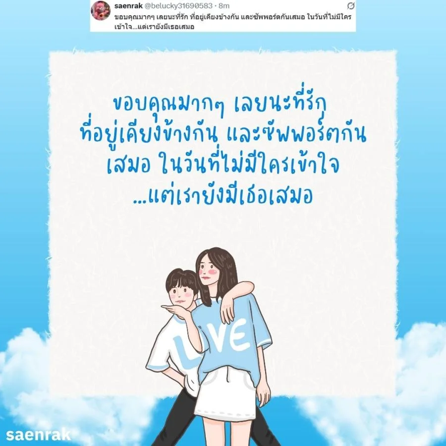 แคปชั่นขอบคุณที่อยู่ข้างกัน แคปชั่นขอบคุณที่ซัพพอร์ต แคปชั่นขอบคุณที่เข้ามาเติมเต็ม