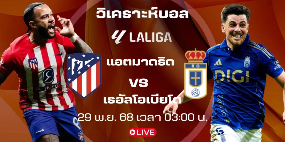 ดูบอลสด แอตเลติโก มาดริด พบ เรอัล โอเบียโด ลาลีก้า สเปน 2025