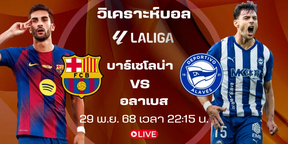 ดูบอลสด วันนี้ : บาร์เซโลน่า Vs อลาเบส | ลาลีกา สเปน 2025-26