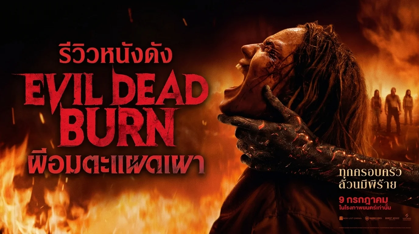 炎を背に苦しむ人物と『Evil Dead Burn』のタイトルを配したTrueIDのレビュー画像