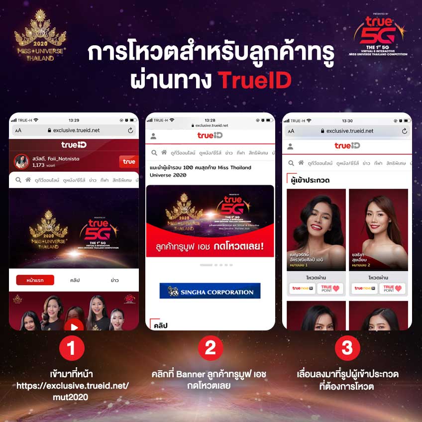 การโหวตผู้เข้าประกวด Miss Universe Thailand 2020 สำหรับลูกค้าทรูผ่านทาง TrueID